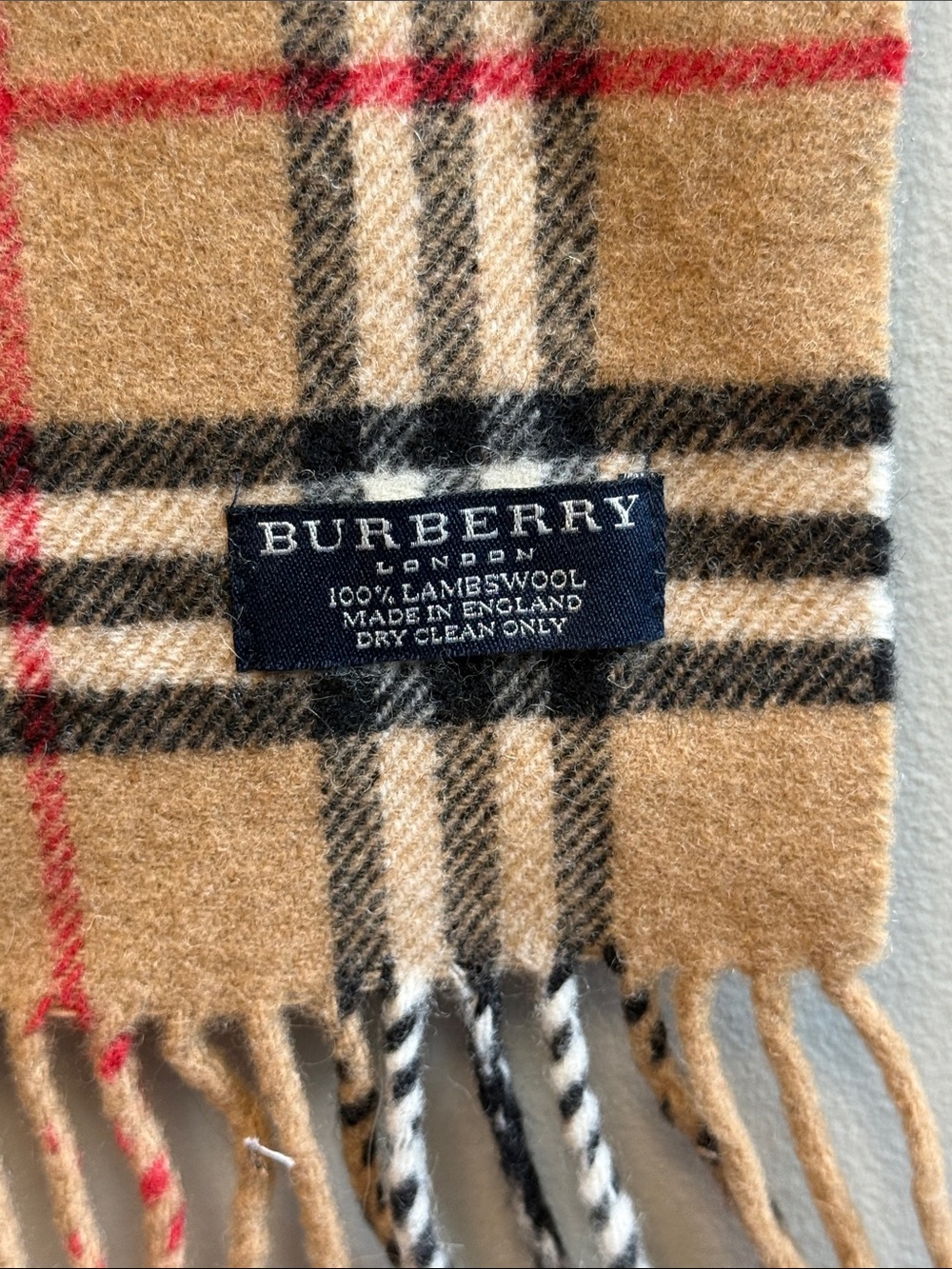 Burberry Nova Check Lambswool Scarf Made in England Camel Plaid 74" x 11.5" - Picture 6 of 6